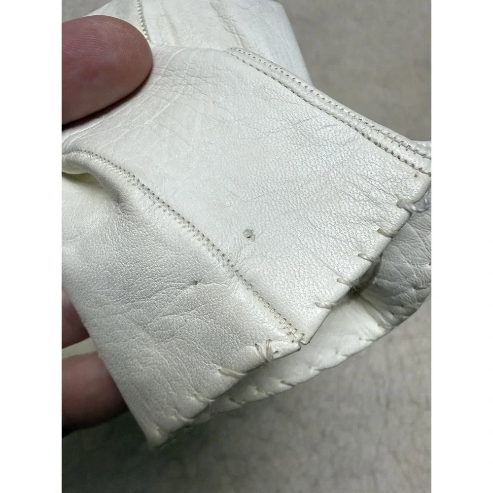 Vintage White Leather Dress Gloves Black Beaded Accent Tea Party Mid Century
